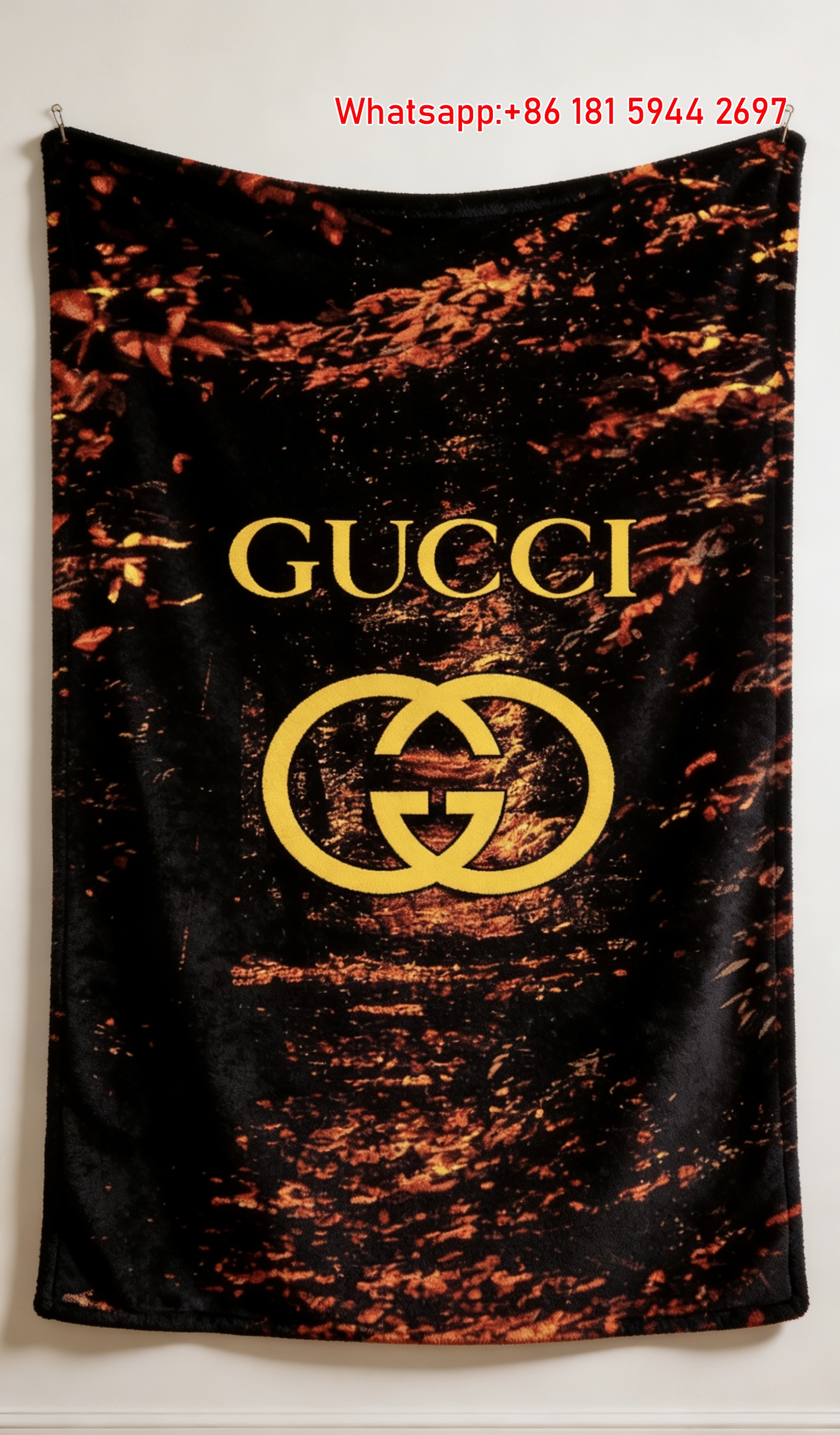 Dark Forest Gucci Monogram Flannel Blanket Mystic Gold GG Logo Throw blankets IMG_2658